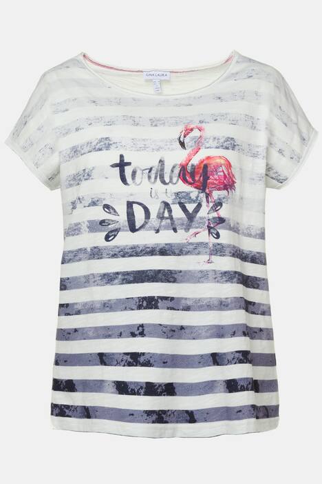 T-Shirt, Streifen, Relaxed, Schriftmotiv, Flamingo