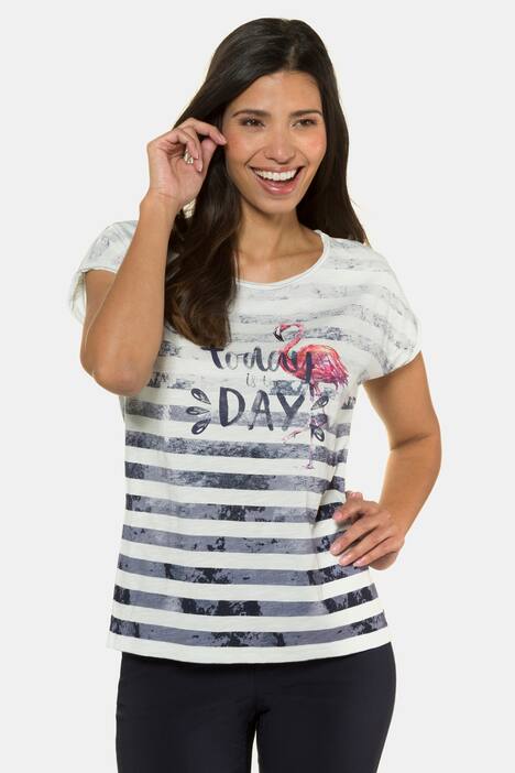 T-Shirt, Streifen, Relaxed, Schriftmotiv, Flamingo