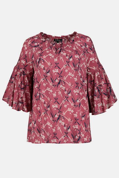 Bluse, Carmenausschnitt, Blütenmuster, Volantärmel