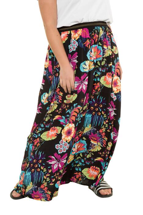 Colorful Floral Print Elastic Waist Extra Long Maxi Skirt