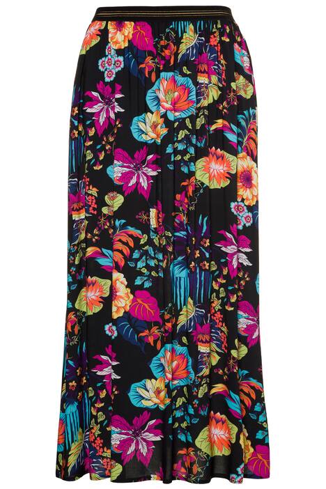 Colorful Floral Print Elastic Waist Extra Long Maxi Skirt