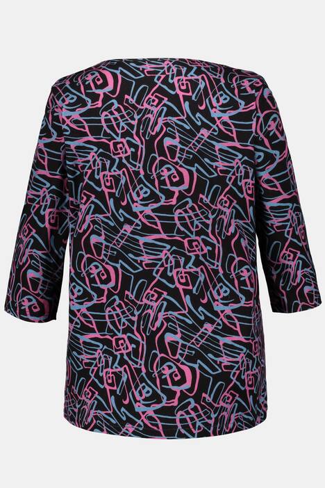 Shirt, grafisch gemustert, länger geschnitten, 3/4-Ärmel