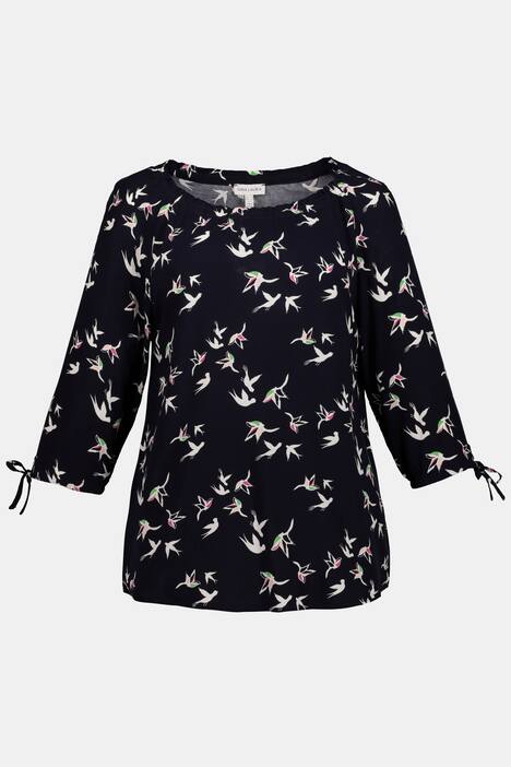 Bluse, elastischer Carmenausschnitt, Vogelmuster