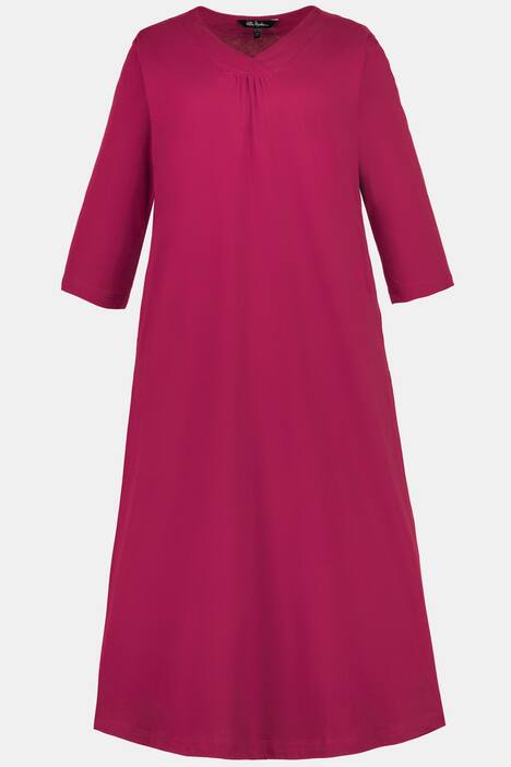 Gathered V-Neck Cotton Pocket Knit Dress
