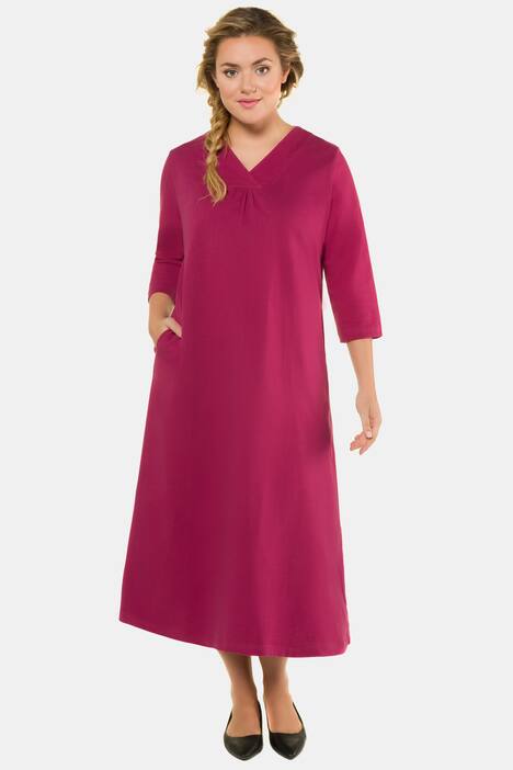 Gathered V-Neck Cotton Pocket Knit Dress