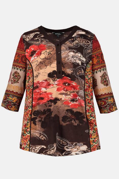 Shirt, Mustermix, Wiener Nähte, länger geschnitten, 3/4-Ärmel