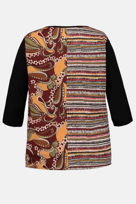 Shirt, Mustermix, länger geschnitten, schwarze 3/4-Ärmel