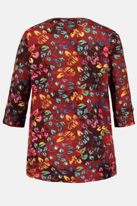 Colorful Leaf Print Roll Sleeve Cotton Knit Tunic