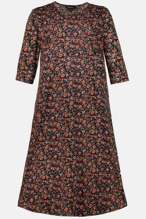 Kleid, geblümter Jersey, 3/4-Ärmel