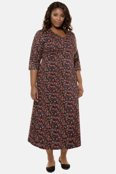 Kleid, geblümter Jersey, 3/4-Ärmel
