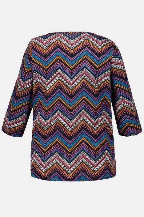 Shirt, Zackenmuster, länger geschnitten, 3/4-Ärmel