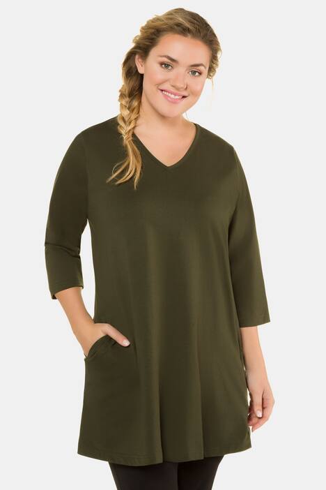 Swing Pocket V-Neck Cotton A-line Knit Tunic