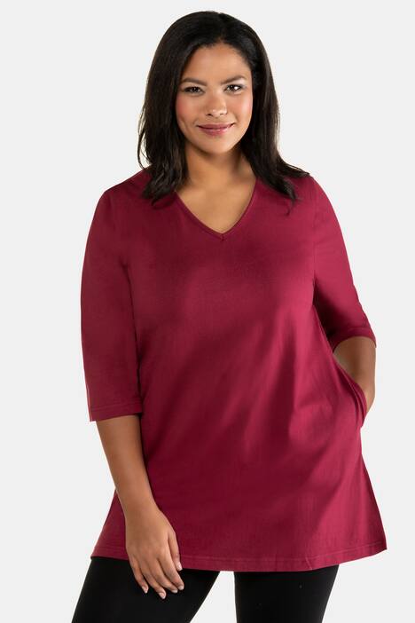 Shirt, V-Ausschnitt, länger geschnitten, 3/4-Ärmel