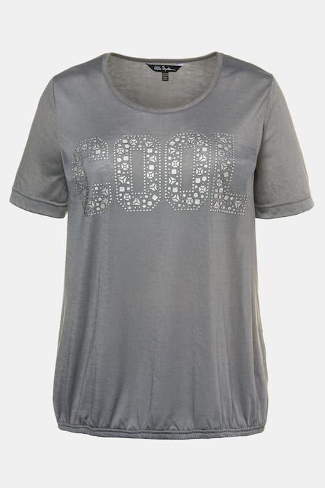 Cool Metallic Lettering Round Neck Burnout Knit Top