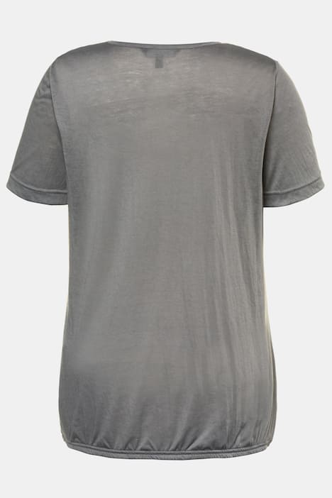 Cool Metallic Lettering Round Neck Burnout Knit Top