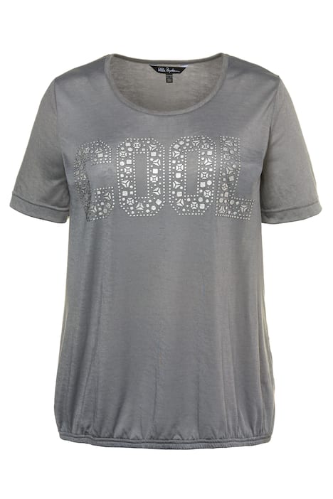Cool Metallic Lettering Round Neck Burnout Knit Top