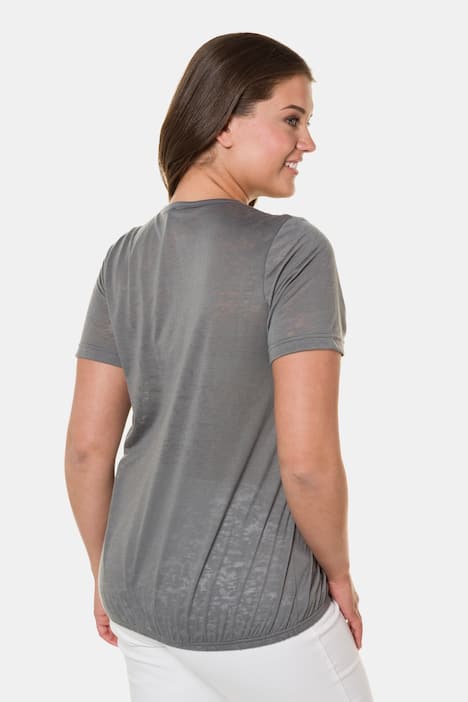 Cool Metallic Lettering Round Neck Burnout Knit Top