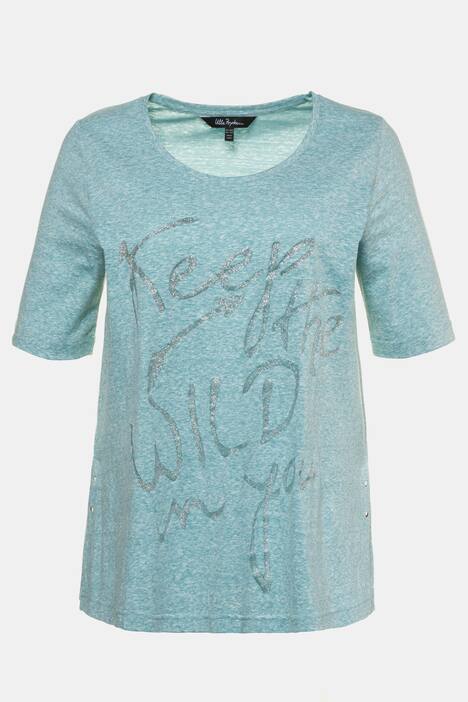 T-Shirt, Metallic-Schriftzug, Nieten, Flammjersey