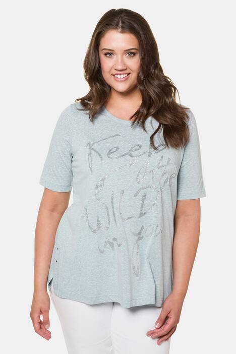 T-Shirt, Metallic-Schriftzug, Nieten, Flammjersey