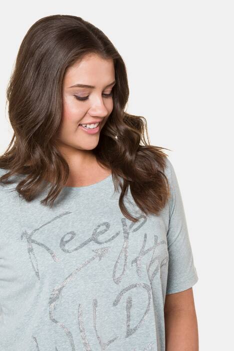 T-Shirt, Metallic-Schriftzug, Nieten, Flammjersey