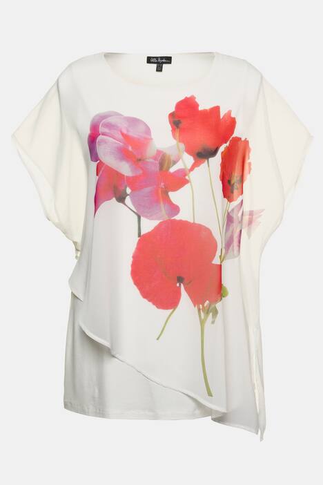 T-Shirt, asymmetrischer Chiffon-Überwurf