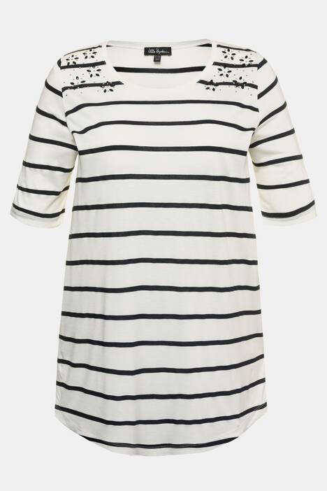 Rhinestone Accent Round Neck Stripe Knit Top