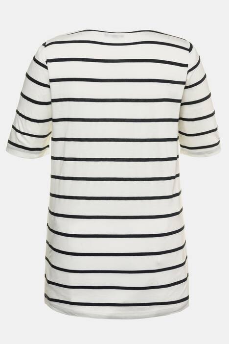 Rhinestone Accent Round Neck Stripe Knit Top