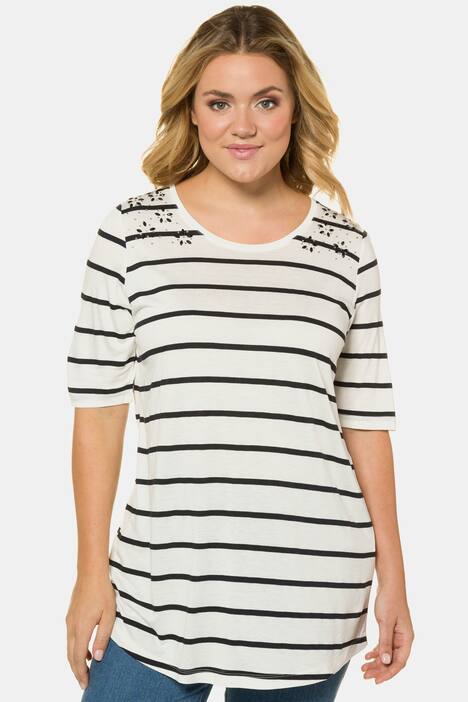 Rhinestone Accent Round Neck Stripe Knit Top