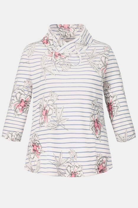 Shirt, Ringel, Blüten, weiter Kragen, Bindeband
