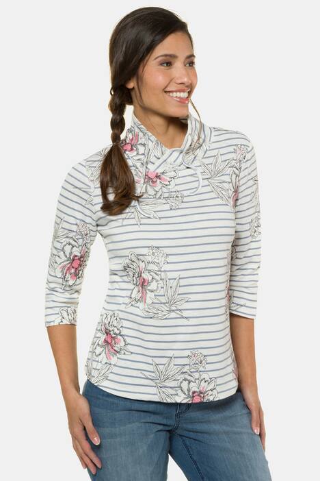 Shirt, Ringel, Blüten, weiter Kragen, Bindeband