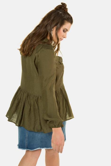 Bluse, breiter Saumvolant, Druckknöpfe, lange Ärmel