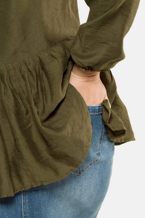 Bluse, breiter Saumvolant, Druckknöpfe, lange Ärmel