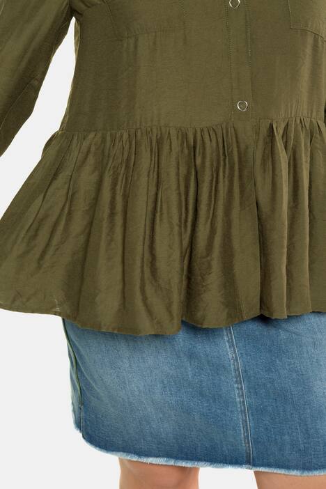 Bluse, breiter Saumvolant, Druckknöpfe, lange Ärmel