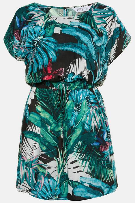 Jungle Print Cap Sleeve Elastic Waist Dress