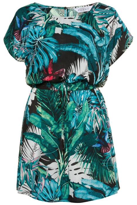 Jungle Print Cap Sleeve Elastic Waist Dress