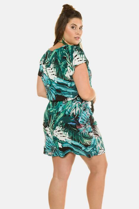 Jungle Print Cap Sleeve Elastic Waist Dress