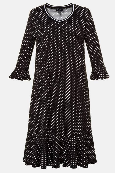 Kleid, Punktmuster, A-Linie, 3/4-Volantärmel