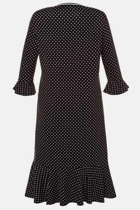Kleid, Punktmuster, A-Linie, 3/4-Volantärmel