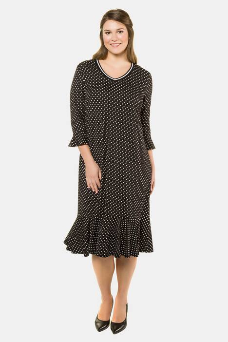Kleid, Punktmuster, A-Linie, 3/4-Volantärmel