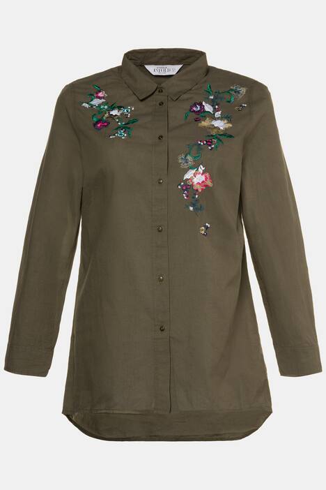 Bluse, Longform, echte Stickerei, Langarm