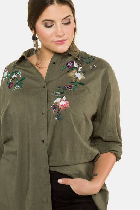 Bluse, Longform, echte Stickerei, Langarm