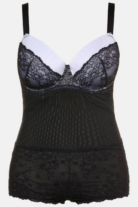 Spitzenbody, Streifenjacquard, Softcups, Powermesh