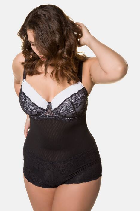 Spitzenbody, Streifenjacquard, Softcups, Powermesh