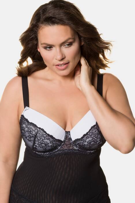 Spitzenbody, Streifenjacquard, Softcups, Powermesh