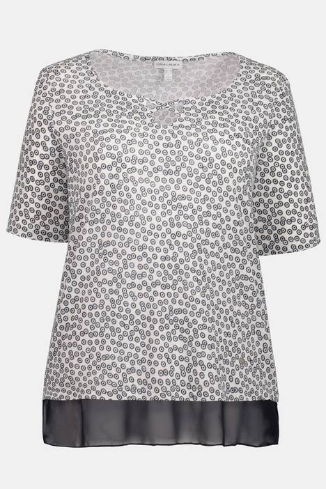 T-Shirt, Kreismuster, Relaxed, Schnürung, Chiffonsaum