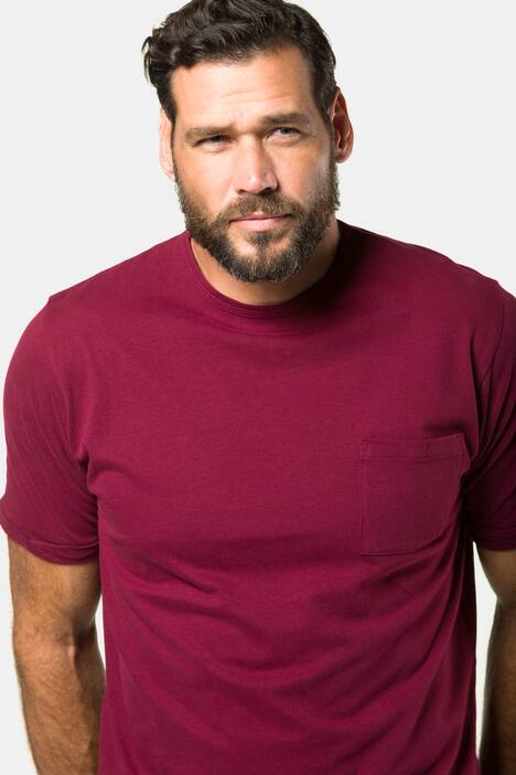 Pocket Round Neck Short Sleeves Cotton Knit Tee