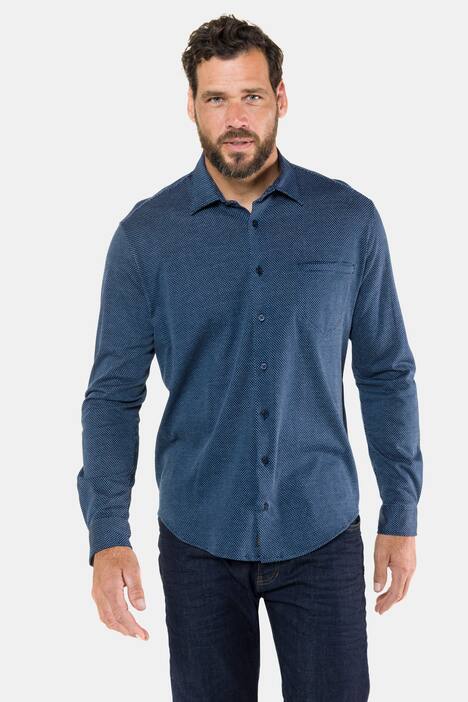 Jerseyhemd, gemustert, Kentkragen, Modern Fit