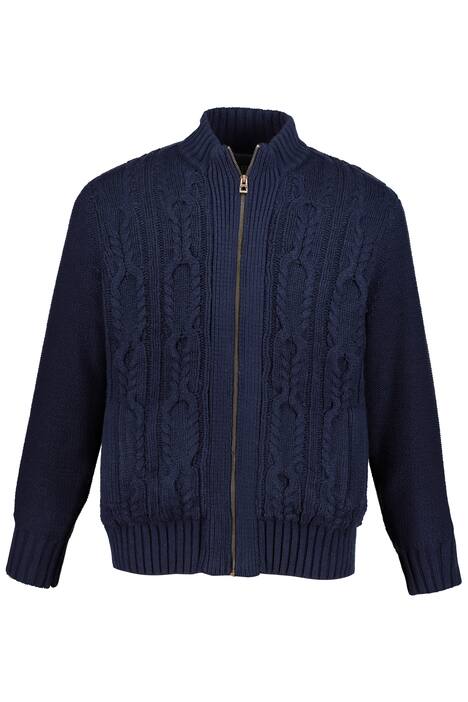 Strickjacke, warmes Steppfutter, Zopfmuster vorne