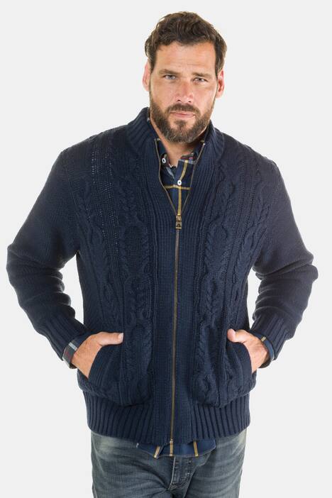 Strickjacke, warmes Steppfutter, Zopfmuster vorne