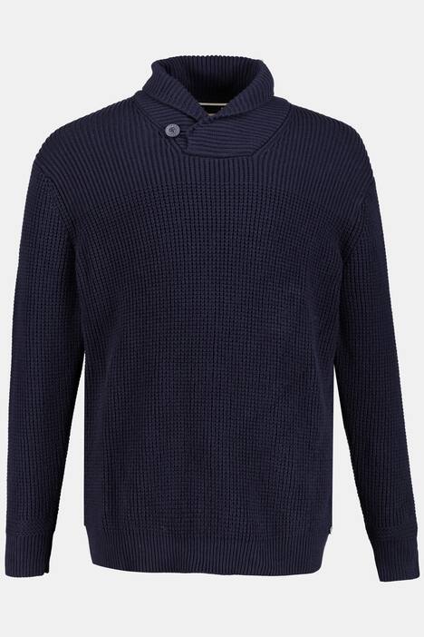 Pullover, Schalkragen mit Knopf, Rippbündchen
